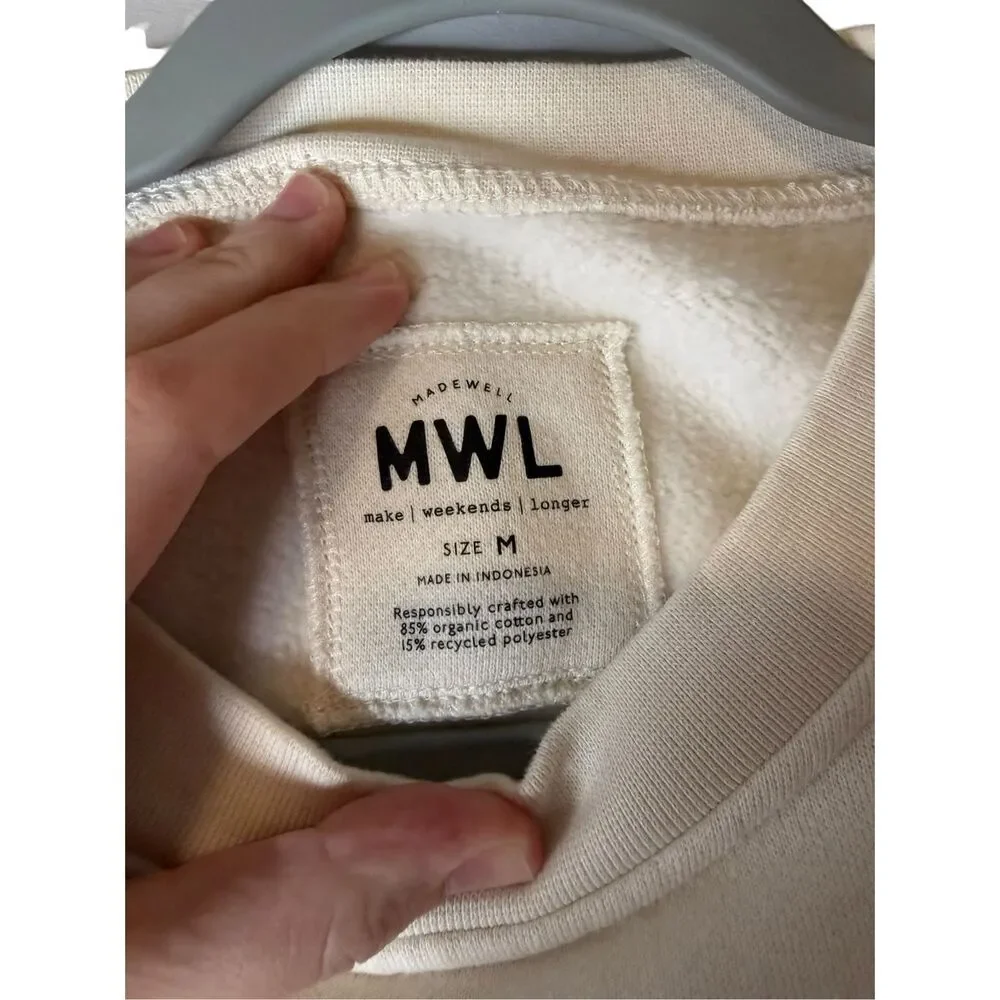 Madewell Betterterry‎ Embroidered Crop Sweatshirt in Antique Cream Size Medium